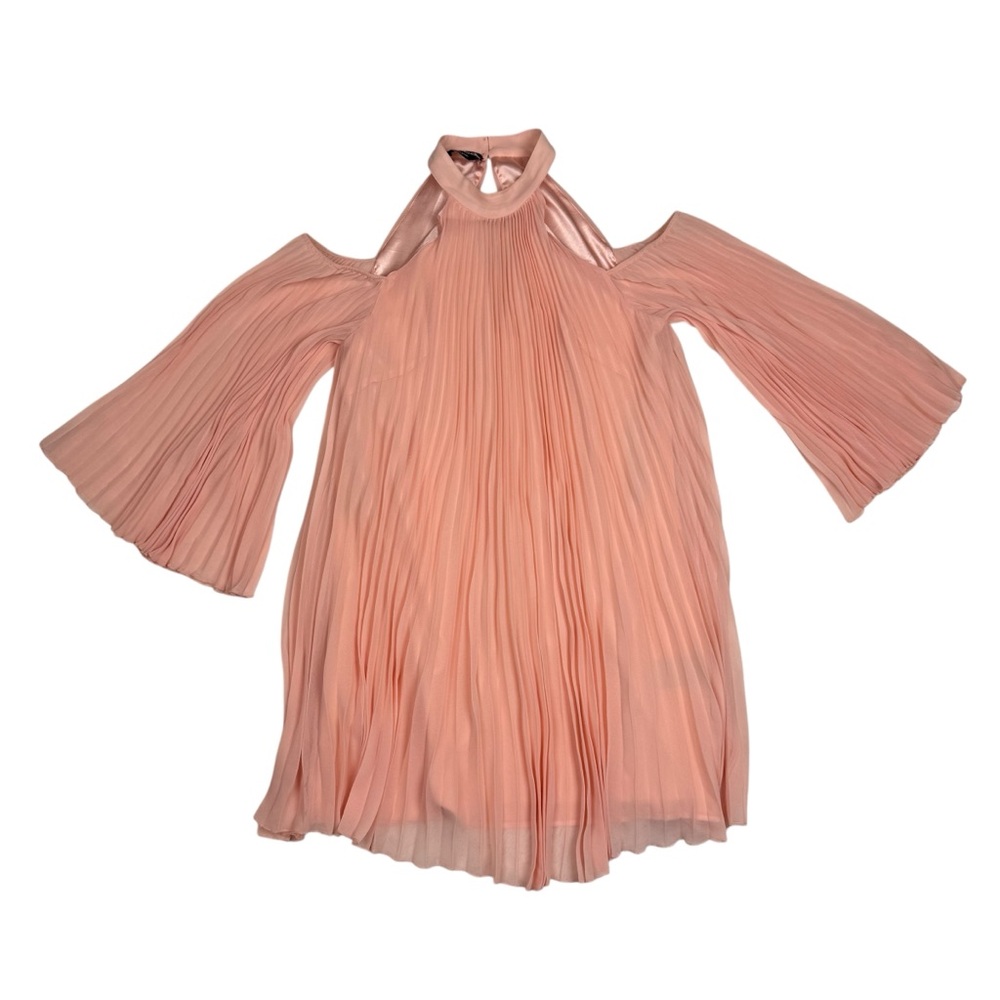 bebe Blush Pink Long Sleeve Pleated Dress